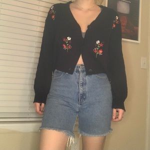 Embroidered Black Floral Cardigan